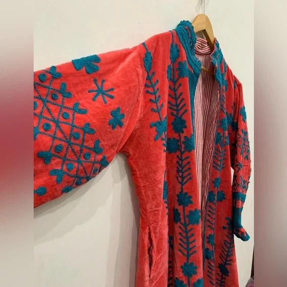 Orange Velvet Suzani Long Jacket - Picture 4 of 8